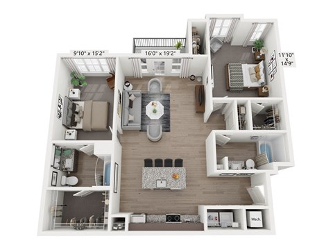 a floor plan of a 1 bedroom apartment at the residences at silver hill in suitland, at Plat 4 at Research Triangle in Durham, NC